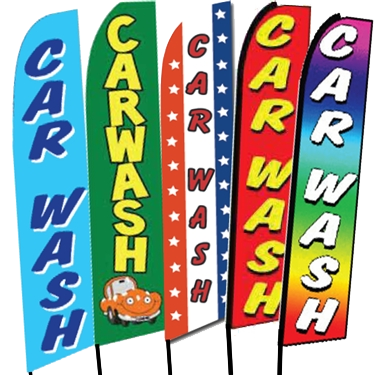 CAR WASH Carwash Blue Swooper Banner Feather Tall Curved Top Flutter Bow Flag 