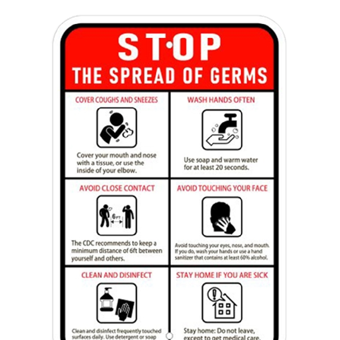 Covid-19 stop the spread of germs metal safety sign