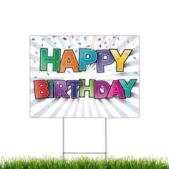 Yard Signs - Happy Birthday corrugated plastic sign with stakes sku spysbday