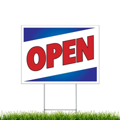 Yard Signs - Open corrugated plastic sign with stakes sku spysopen