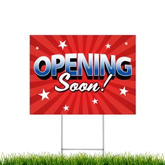 Yard Signs - Opening Soon corrugated plastic sign with stakes sku spysopnsoon